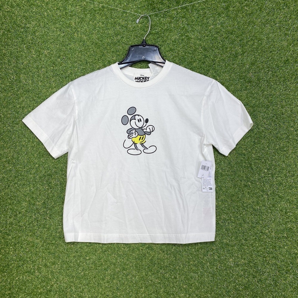 Disney Mickey Mouse Shirt Womens Small S Lightly Cropped White 2000s NWT